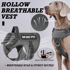 DNALLRINO Tactical Dog Harness for Large Dogs, Heavy Duty Dog Harness with Handle, Adjustable Reflective Military German Shepherd Dog Vest Harness with Do Not Pet Patches for Hiking Training Grey