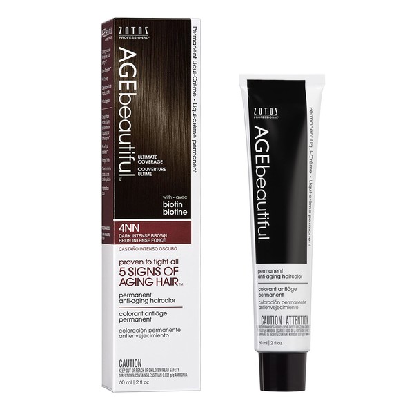 AGEbeautiful Permanent Liqui Creme Hair Color Dye | 100% Gray Coverage | Anti-Aging | Professional Salon Coloring | 4NN Dark Intense Brown