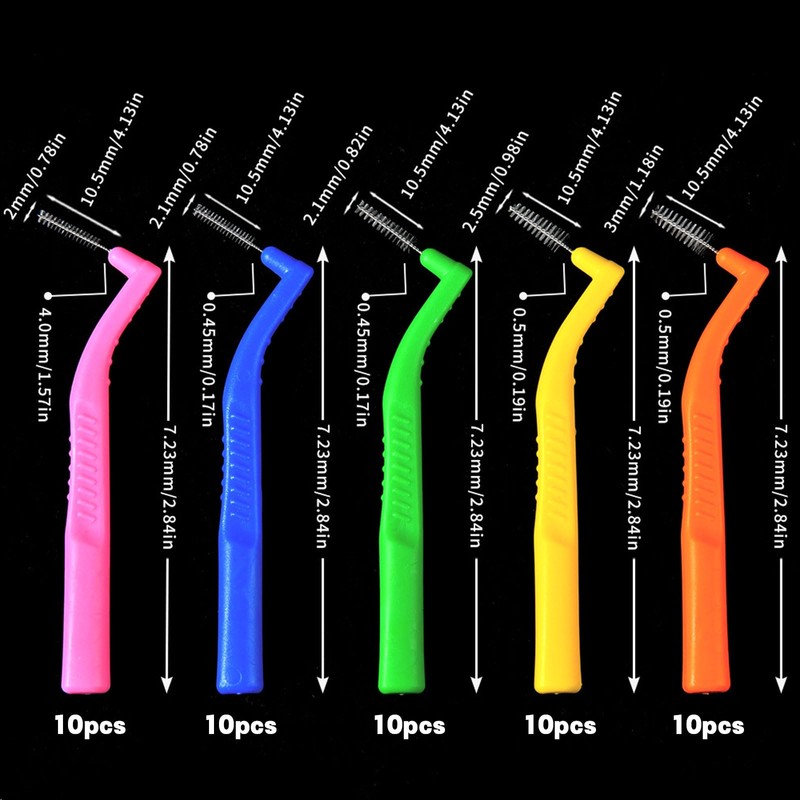 AWAVM 50PCS Interdental Brushes,5 Sizes L-Shaped Angled Head with Non-Slip