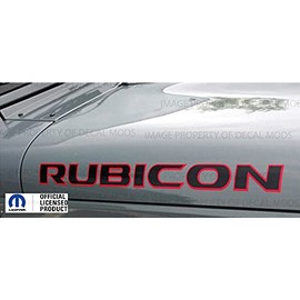 Decal Mods Rubicon Hood Graphic Decals Stickers fits Jeep Wrangler Rubicon JK (2007-2018) Black red Outline (Set of 2) | FJ5T1