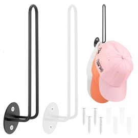 PRAVICS 2 Pack Hat Holder for Baseball Caps, Hat Organizer Hat Racks for Baseball Caps, L -Shaped Hat Racks with Screw Set for Wall, Closet Storage, Door (Black, White)