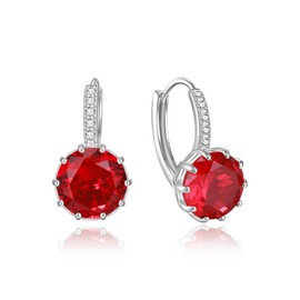BriLove Round Cut Birthstone Drop Earring, Classic Cubic Zirconia Bridal Prom Hoop Dangle Earrings for Birthday Mother‘s Day Christmas for Women Hypoallergenic Jewellry Gift Red Silver-Tone