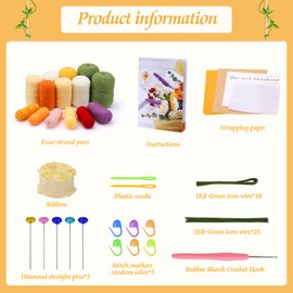 Mnuizu Crochet Kit for Beginners, Rose Bouquet Crochet Kit with Step-by-Step Video Tutorials - Perfect Knitting Starter Kit for Adults Ideal for Birthdays, Weddings, or Valentine's Day Gift