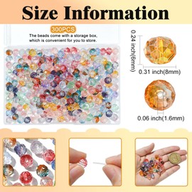 Ipotkitt 300 Pcs 8mm Random Faceted Glass Beads Transparent Rondelle Beads Gradient Crystal Loose Beads Two Tone Spacer Beads for Bag Chain Keychain Craft Jewellery Making