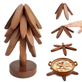 Doskona Wooden Trivets for Hot Dishes, Tree Trivets for Hot Pots and Pans, Christmas Tree Coasters Wooden, Walnut-Wood Tree Trivet Set of 4, Can Be Used as Christmas Decoration & Gift