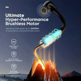 Massage Gun with Extended Handle, Massage Gun Deep Tissue 10mm, U-Shaped Percussion Massage Gun for Neck, Shoulders, Waist, and Legs, 4 Massage Heads, 5 Speed