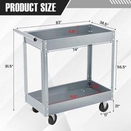 2 Tier Rolling Tool Cart,330 Lbs Metal Heavy Duty Utility Cart On Wheels,2 Shelf Steel Utility Cart, Tool Storage Organizer for Mechanic, Garage, Workshop, Warehouse & Repair Shop