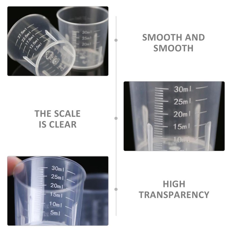 10-Pack 30ml Plastic Liquid Measuring Cup, Transparent Graduated Cup, Laboratory