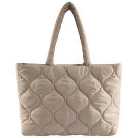 Makukke Puffer Tote Bag Aesthetic Quilted Bag Women's Shoulder Bag Large Shopper Quilted Bag Shoulder Bags for Work Office Travel Shopping School, khaki, tote bag