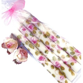 Set of Four 6 InchTall Pretty Hand Painted Pink Rose Dripless Mini Short Taper Candles Flower Shabby Cottage Chic Decor Goddess Arts Collection Handmade