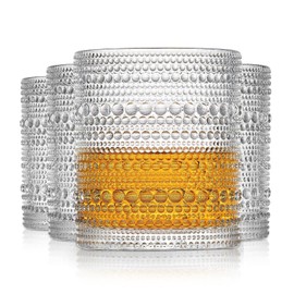 WANYISHUN Set of 4 Hobnail Drinking Glasses,12 Oz Romantic Water Glasses, Clear Embossed Design Vintage Glassware, Cocktail Glasses, Beaded Drinking Glasses for Water, Beer, Juice(12oz+3.5")