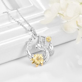 PRAYMOS Hummingbird Necklace 925 Sterling Silver Bird Necklace with Sunflower Animal Necklace Hummingbird Jewelry Hummingbird Gifts for Women …