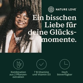 NATURE LOVE® Glück mit Rhodiola Rosea-Extrakt, L-Tryptophan, Rosenwurz- und Grünteeextrakt – 120 Kapseln mit u.a. Vitamin B6 für deine Psyche* – mit B-Vitaminen und Folsäure