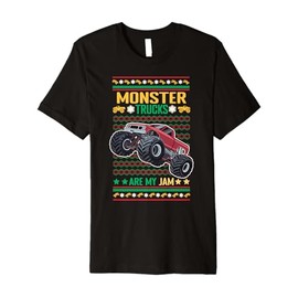 Monster Trucks Are My Jam Ugly Christmas Sweater Style Premium T-Shirt