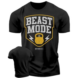 BeastMode Gym Workout Shirt for Men, Gym Lifting T-Shirt (XXL, Beast Mode Color on Black)