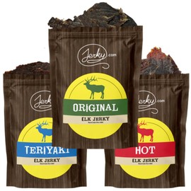 Jerky.com Exotic Elk Jerky Sampler - Wild Game Meat Snacks, Exotic Snacks, High-Protein, All-Natural, No Added Preservatives - Healthy Snacks for Adults - 1.75 oz. (Pack of 3)