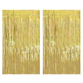 Drucilla Tinsel Curtain, Pack of 2 Glitter Foils Fringe Tinsel Curtains, Glitter Tinsel Curtain for Party, Birthday, Wedding, Happy Birthday Decoration, 1 m x 2 m, Champagne Gold