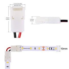 JAUHOFOGEI 2 Pin 10mm L Shape LED Strip Light Connector Solderless Gapless Clips, Max Amp 5A, Strip to Strip for Right Angle Corner, 90 Degree Connection of 12V 24V Single Color Flex Tape Light, 10ps