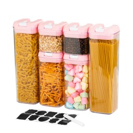 U-QE Airtight Food Storage Containers -6 Piece BPA Free Clear Plastic Airtight Containers with Easy Lock Lids for Kitchen Pantry Organization and Storage - Sugar, Flour, Cereal, Labels & Marker