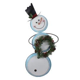 36" White and Blue Metal Snowman with Wreath Christmas Floor Decoration