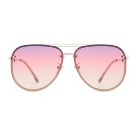 VIVIENFANG Premium Rimless Oversized Aviator Sunglasses for Women, Polarized PC Lens UV Protection Women’s Shade VF2203, Silver Frame /Gradient Pink, X-Large