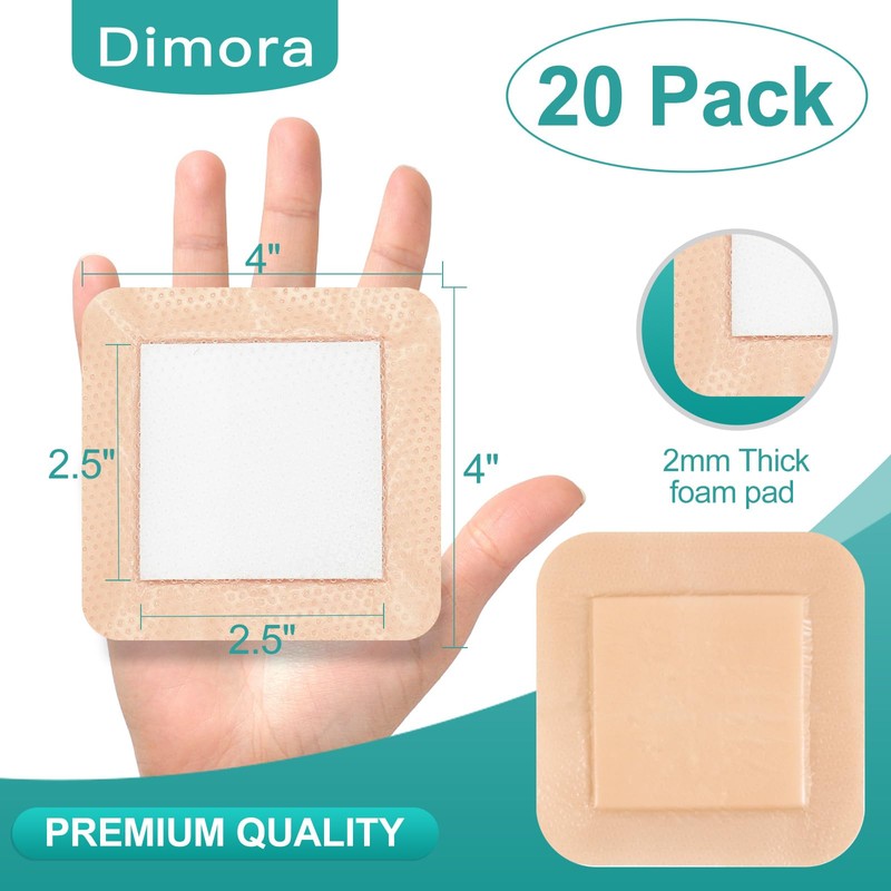 Dimora Silicone Foam Dressing with Border 20 Pack Adhesive 4"x4"