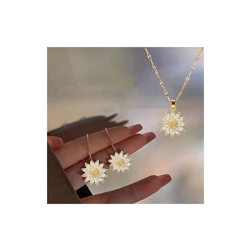 Qzgyoool Collares de Mujer, Juego Collar Aretes de Girasol Chapado