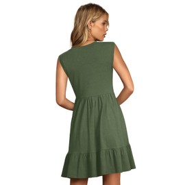 Nova In Sky Boho Sun Dress with Pockets for Womens 2024 Sleeveless V Neck Flowy Tiered Cotton Mini Dress A-Line Dresses Army Green 2XL