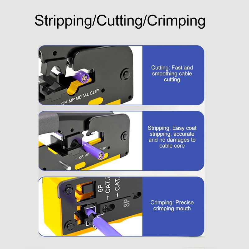 Ethernet Crimping Tool Adjustable Mode Anti Slip Texture Safety Lock