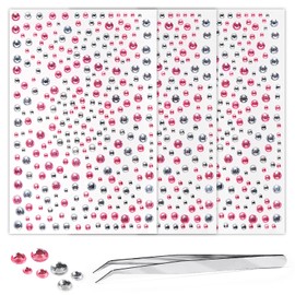 Self Adhesive Face Gems and Pearls for Makeup, Festival Jewels, Hair Gems, Rhinestone Stickers for Face, Eye, Makeup, Nail, Body, Crafts 3/4/5/6 mm 975Pcs (07.gem_White+Pink)