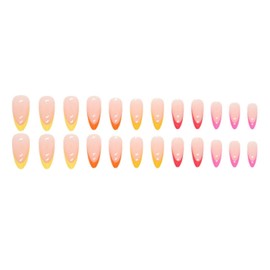 Press On Nails - Colorful French Tip False Nails - Short Medium Almond Fake Nails With Glue - Glossy Rainbow Press-On Nails - Pastel Acrylic Full Cover Stick On Nails For Women Girls Nails Art
