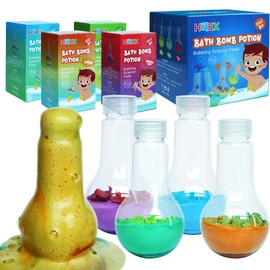 HZEX Bath Bomb Potion Mix, Color Foam Bubble Fizzies, Bubbly Bathbombs in Scientific Flasks for Kids, 4 Color Bath Potions Set for Children, Creative Bath Potions Set