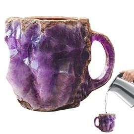 Ylapagne Mineral Crystal Coffee Mugs, Purple Natural 3D Mineral Rock Coffee Mugs With Handle for Milk Tea Hot Chocolate Home Office