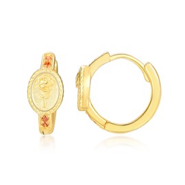 AENEAS Huggie Hoop Earrings for Women Gold Plated Sterling Silver Garnet Huggie Cartilage Cuff Earrings Rose Flower Round Circle Hoop Stud for Her Wife Mom