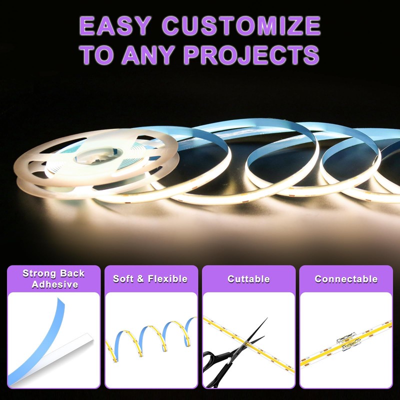 MIWISE COB LED Strip 32.8ft/10m,CRI 90+ Warm White 3000K High