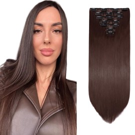 Dcbaboo Dark Auburn Hair Extensions Clip in 8PCS 26 inches Long Straight Clip in Hair Extension Synthetic Fiber Fake Hair Pieces for Women Clip in Extensions Full Head Natural Hairpiece