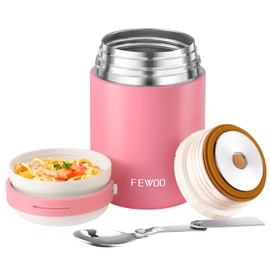 Soup Flask, 600ml Vacuum Insulated Food Jar for Hot Cold Food, Leak Proof Soup Containers for Kids and Adults (Pink)