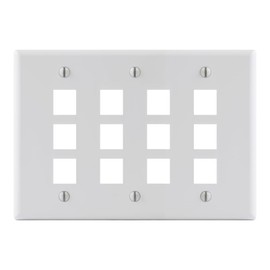ICC 12-Port Keystone Wall Plate (1 Pack), UL Listed, Durable ABS Plastic, 3-Gang Wall Plate for RJ45 Modular Jack and Inserts, White