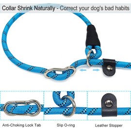 Boswany 12FT / 20FT Anti-Choke Long Training Lead, 3/8" Thick Slip Lead Rope Leash with Comfortable Handle, Reflective Nylon No Pull Leash for Medium Large Dogs, Blue-12ft
