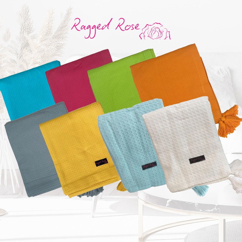 Ragged rose throw, cotton, waffle pattern, 100% cotton, 130 x