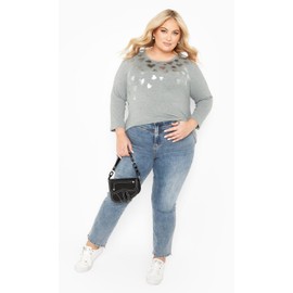 Avenue Women's Plus Size Foil Heart Top Grey Marle
