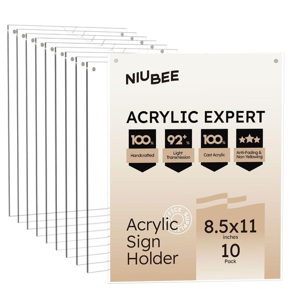 NIUBEE Acrylic Sign Holder 8.5x11: Wall Sign Holder for Easy