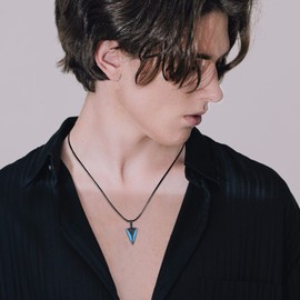 CUOKA MIRACLE Men's Black 925 Sterling Silver Blue Opal Arrow Pendant Necklace Punk Arrowhead Jewellery Valentine's Day Gifts for Men Women Brother, Sterling Silver, Opal