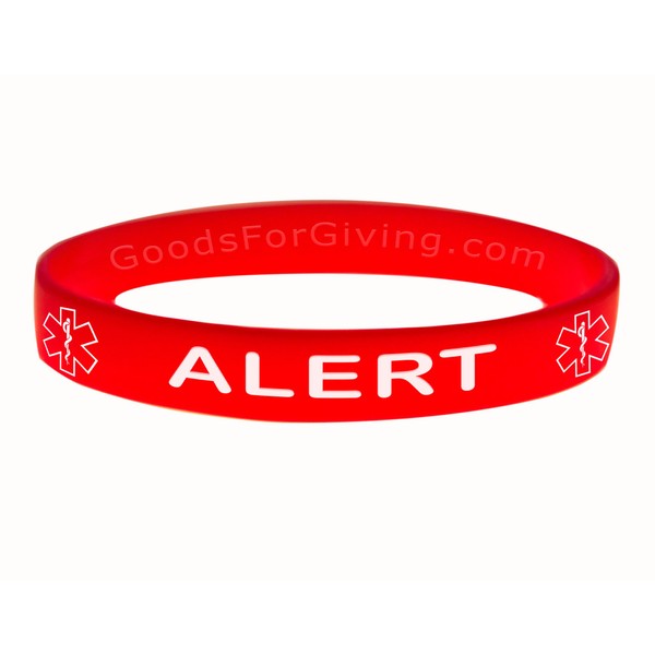 Medical Alert ID Bracelet Wristband - Red - 6 Inches