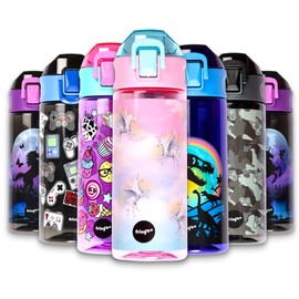 Fringoo - 600ml Unicorn Sky - Kids Water Bottle - BPA Free - Black Flip Top Water Bottle - Toddler Water Bottle - Durability & Fun Design