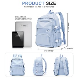 Lightweight College Backpack for Women Men Cute School Bag for Teens Girls Boys High School Backpack for Students Waterproof Casual Daypack Backpack（Milky Blue）