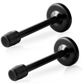 KOLAKO Door Stoppers, 6 Inch(150mm) Black Door Stops, Wall Mount Doorstop with Rubber Bumper, Brushed Stainless Steel, Extra Long Doors Stoppers for Bottom or Top, 2 Pack