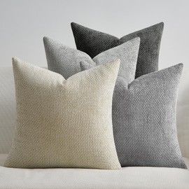 Topfinel Cushion Cover, Grey, 50 x 50 cm, Set of 4, Chenille Cushion Covers, Sofa Cushion, Decorative Cushion Cover, Rattan Weave Style Design for Sofa, Living Room, Bedroom, Balcony, Children