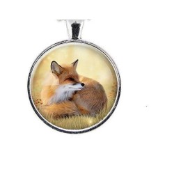 Fashion Jewelry BROWN FOX ANIMAL 1" Large Round Pendant Charm Silver 22" Necklace Women Men GIFT