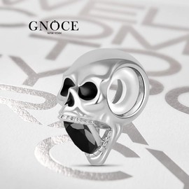 GNOCE Charm Stopper Sterling Silver Shouting Skull Rubber Spacer Bead Fit All Bracelet Charm Spacer for Women Girls